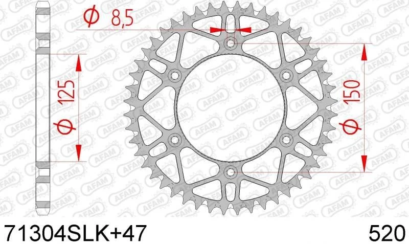 AFAM Tandwiel Achterzijde Staal SUPER LIGHT 47T - 520 - Zwart MX-ENDURO